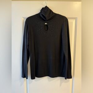 Black Turtleneck Sweater With Embellished Keyhole